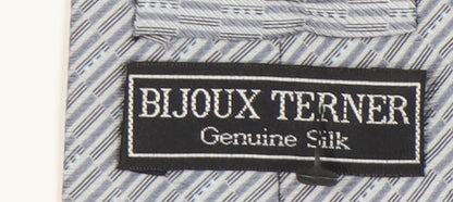 Mens Bijoux Terner Grey Striped 100% Silk Designer Tie