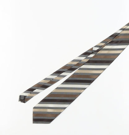 Thomas Nash Men's Brown Striped Polyester Slim Tie