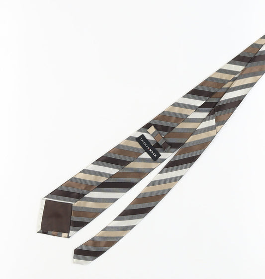 Thomas Nash Men's Brown Striped Polyester Slim Tie