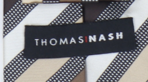 Thomas Nash Men's Brown Striped Polyester Slim Tie