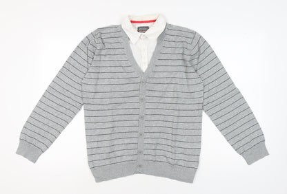 Jeff Banks Men's Grey Striped Cardigan M