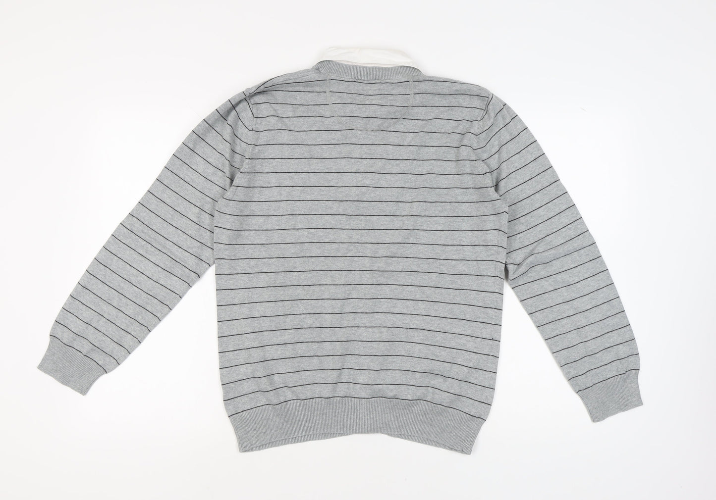 Jeff Banks Men's Grey Striped Cardigan M