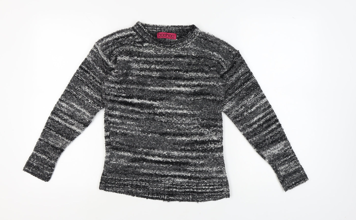 Boohoo Women's Grey Striped Pullover Jumper, Size S