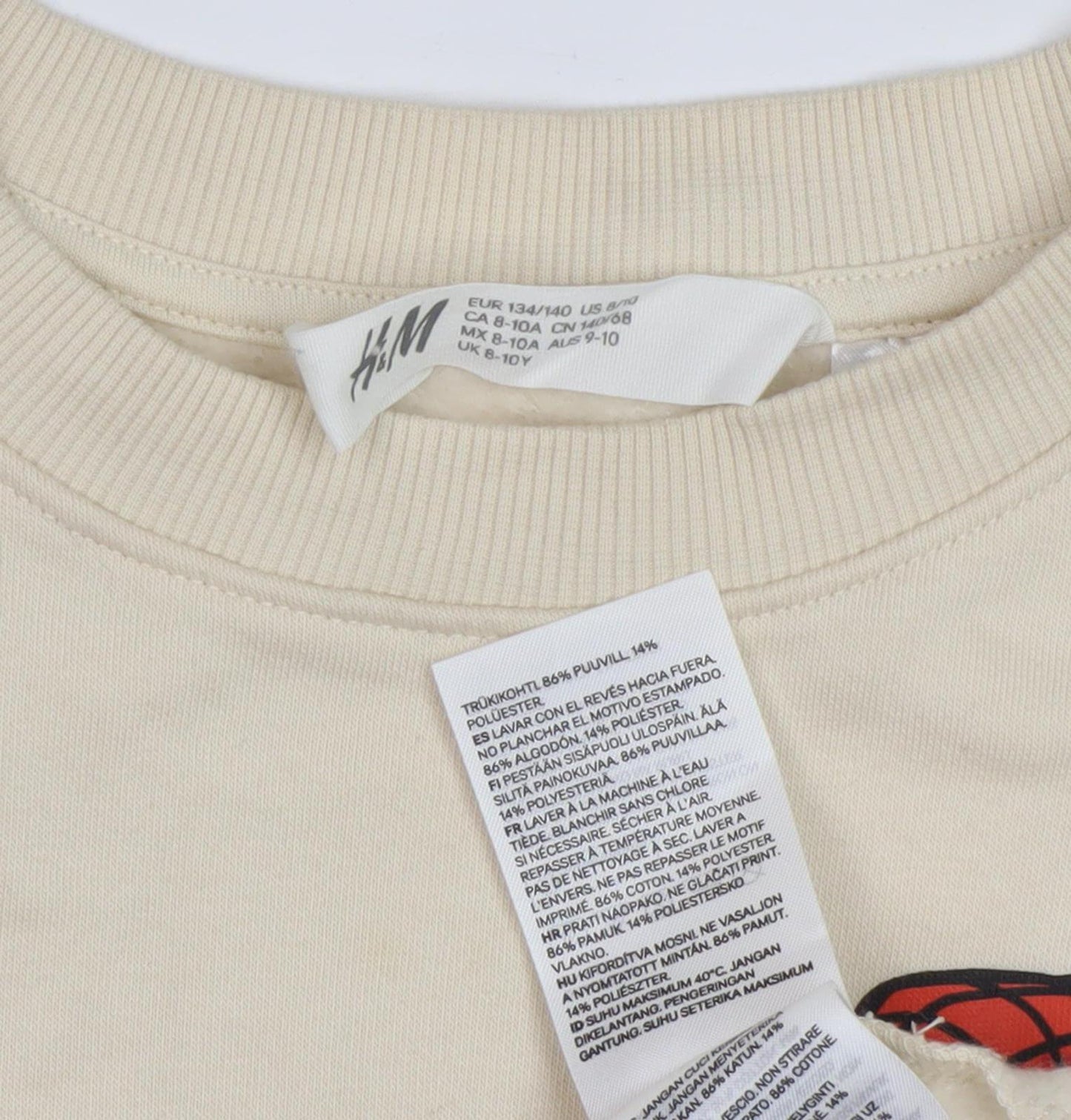 H&M Boys Beige Spiderman Sweatshirt 8-10 Years