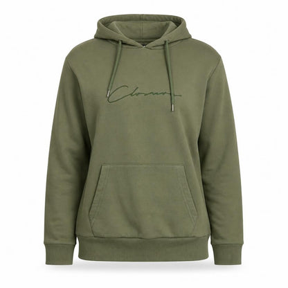 Front view of Closure London unisex green m pullover hoodie