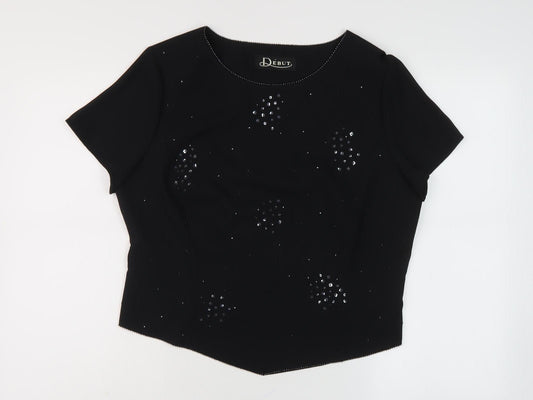 Debut Women's Black Beaded Top Size 16
