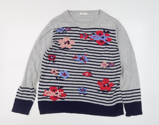 Cotton Traders Women's Grey Striped Pullover Jumper Size 16