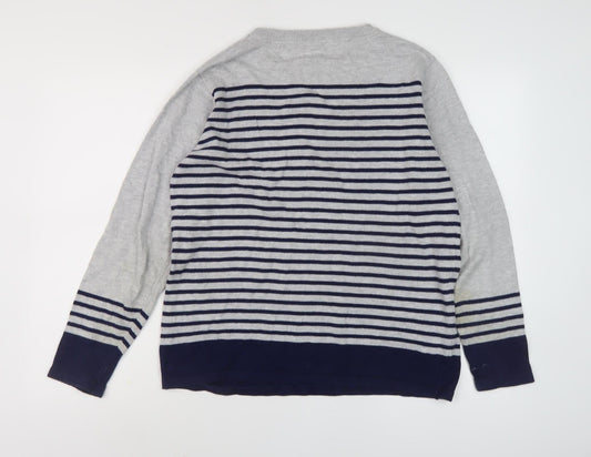 Cotton Traders Women's Grey Striped Pullover Jumper Size 16