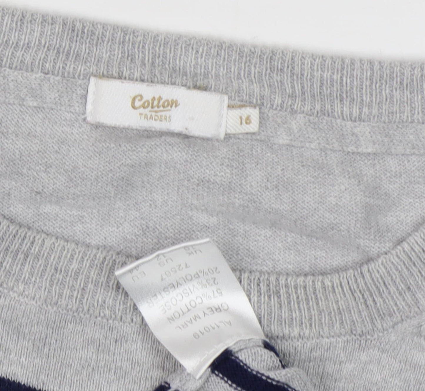 Cotton Traders Women's Grey Striped Pullover Jumper Size 16