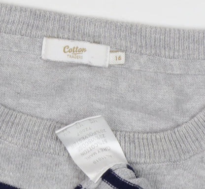 Cotton Traders Women's Grey Striped Pullover Jumper Size 16