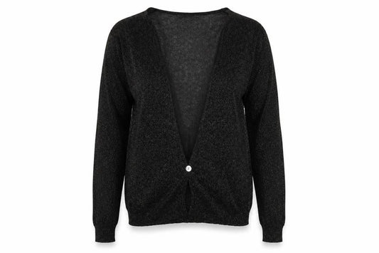 Front view of Betty Jackson Black Women's Black Cardigan V-Neck Light