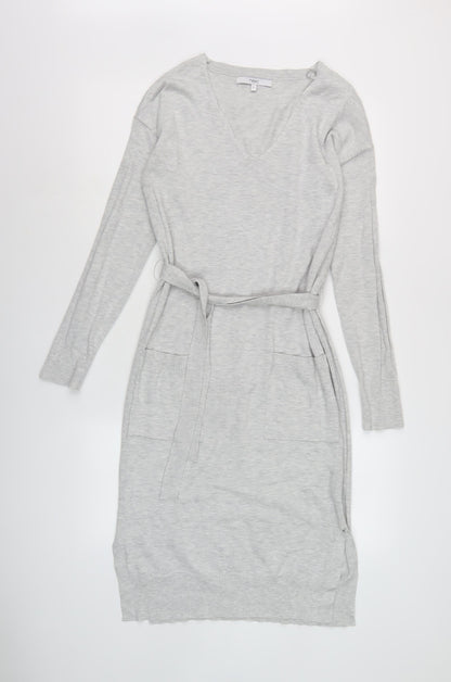 Next Women's Grey Knit Dress V-Neck Size 6