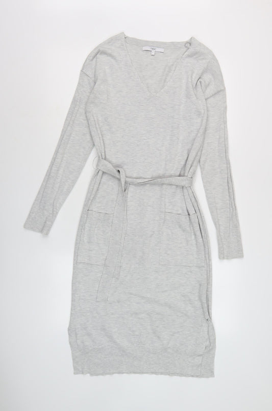Next Women's Grey Knit Dress V-Neck Size 6