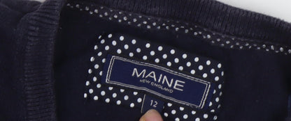 Maine Women's Black Embroidered Pullover Jumper, Size 12