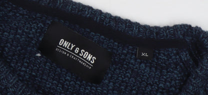 Only & Sons Men's Blue XL Cotton Pullover Jumper