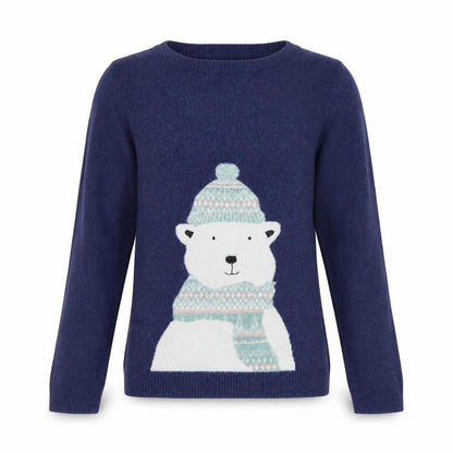 John Lewis Girls Blue Polar Bear Jumper, Size 12, Knit Pullover