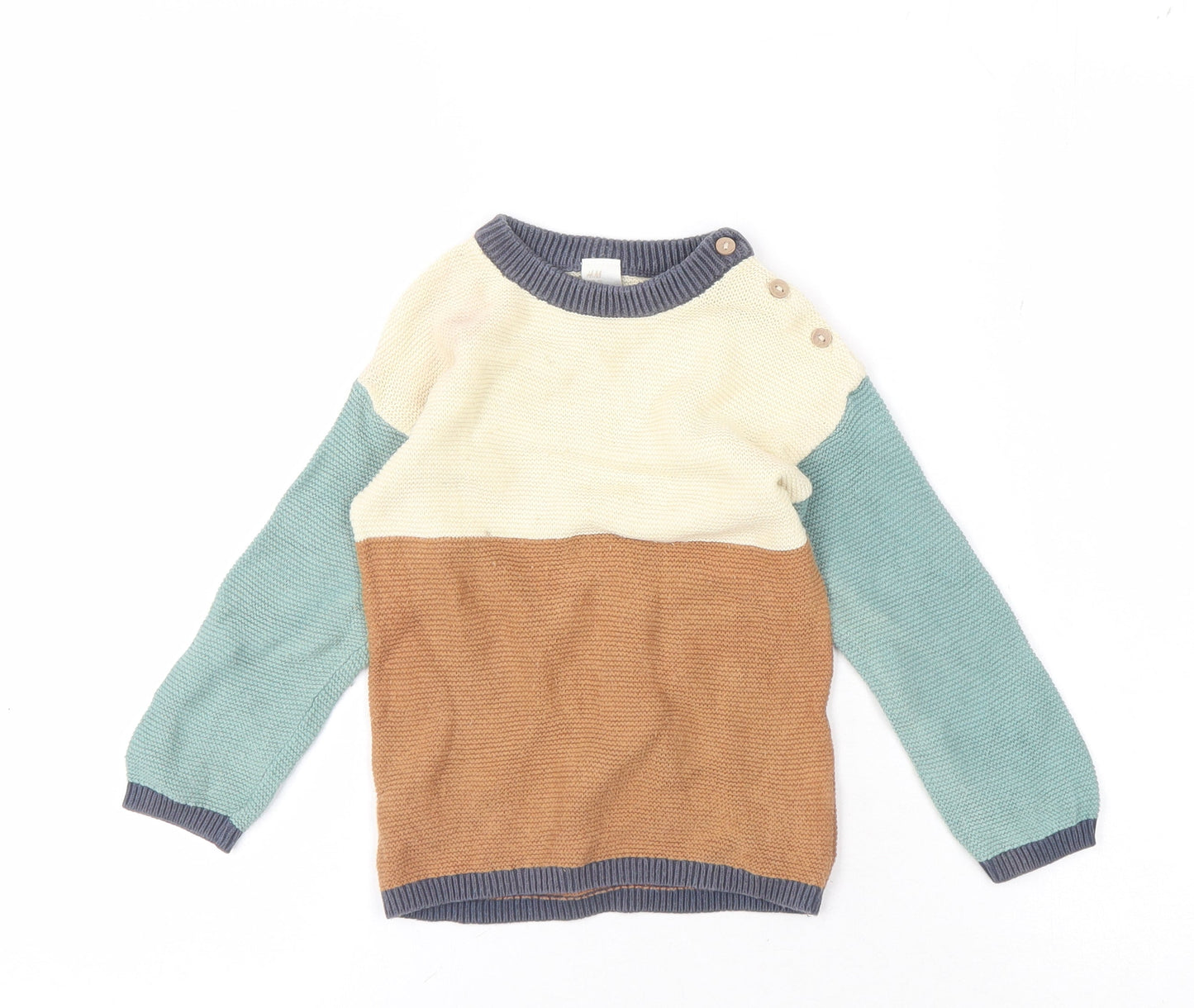 H&M Unisex Baby Jumper, 24 Months, Cream/Brown/Green Pullover