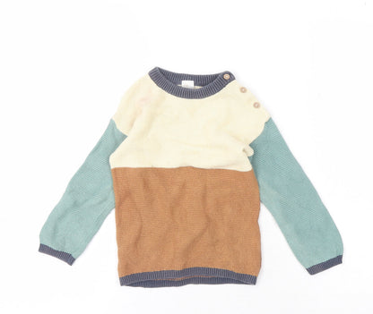 H&M Unisex Baby Jumper, 24 Months, Cream/Brown/Green Pullover