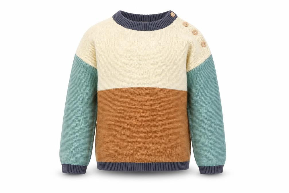 Front view of H&M unisex baby jumper, 24 months, cream/brown/green pullover