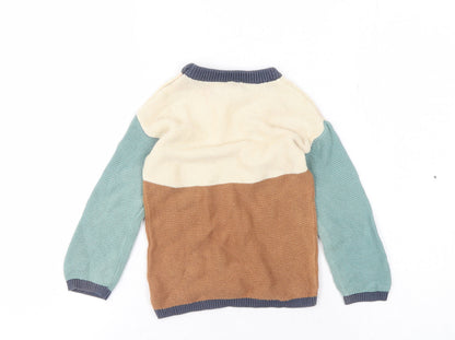 H&M Unisex Baby Jumper, 24 Months, Cream/Brown/Green Pullover