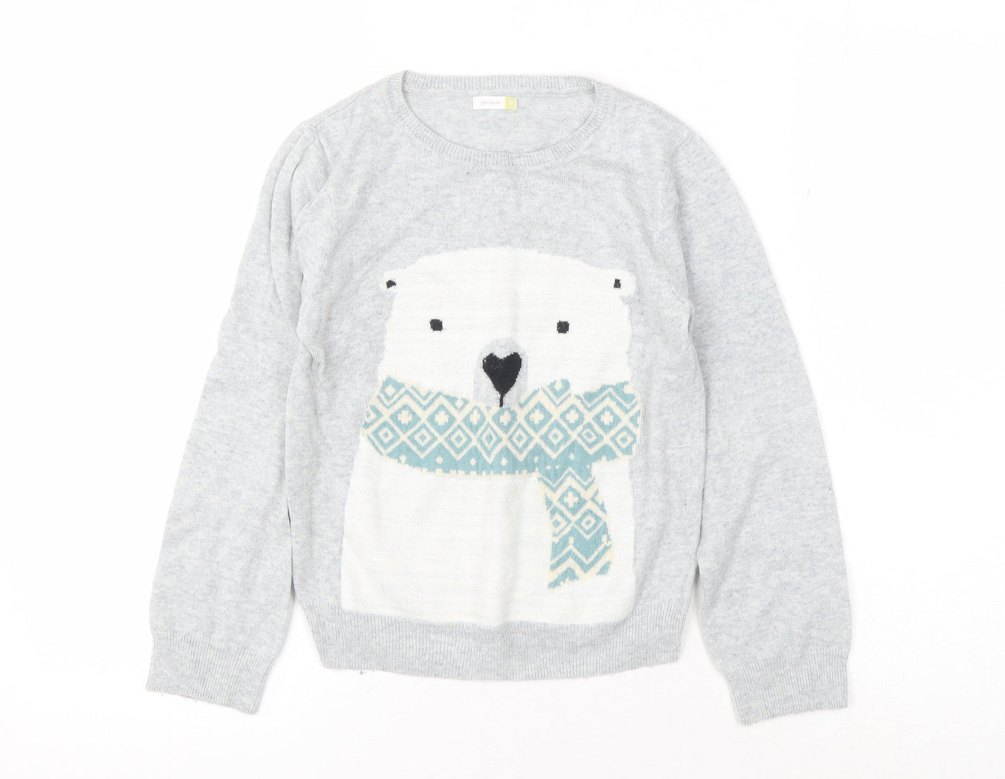John Lewis Girls Grey Polar Bear Jumper, Size 9 Years