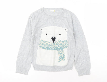 John Lewis Girls Grey Polar Bear Jumper, Size 9 Years