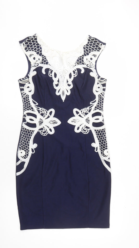 Lipsy London Women's Blue Sheath Party Dress Size 14