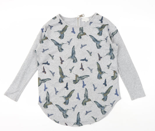 Apricot Women's Grey Bird Print Full Zip Jumper M