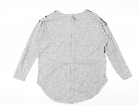 Apricot Women's Grey Bird Print Full Zip Jumper M