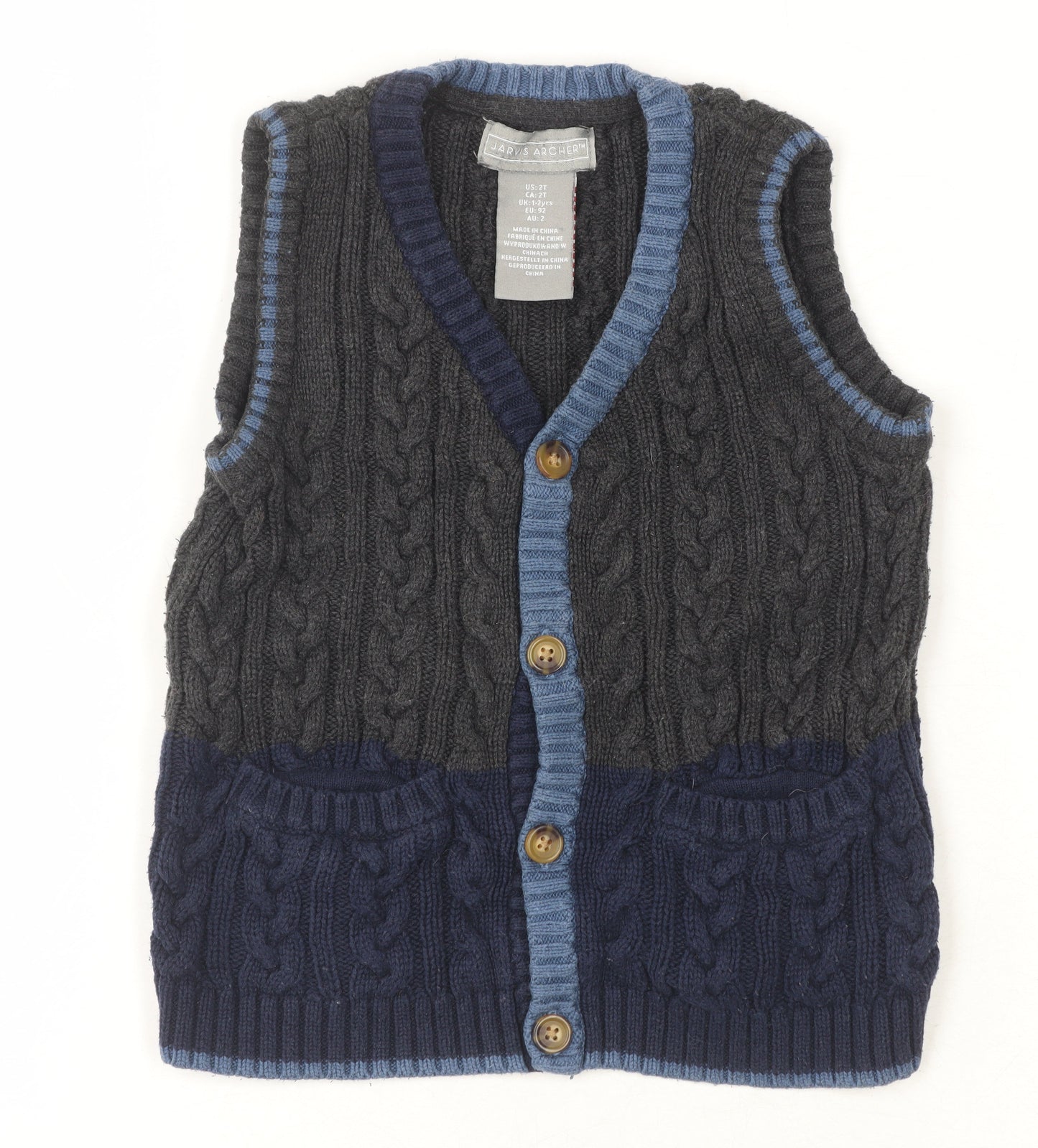Jarvis Archer Boys Blue Grey Vest 12-24 Months Knit Casual