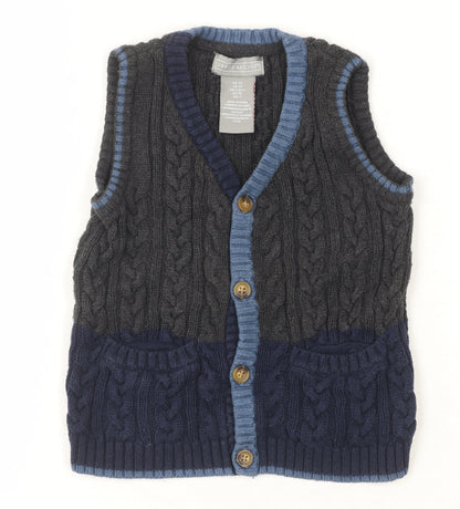 Jarvis Archer Boys Blue Grey Vest 12-24 Months Knit Casual