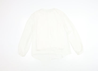 Zara Women's White Long Sleeve Blouse, Size 8