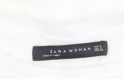 Zara Women's White Long Sleeve Blouse, Size 8