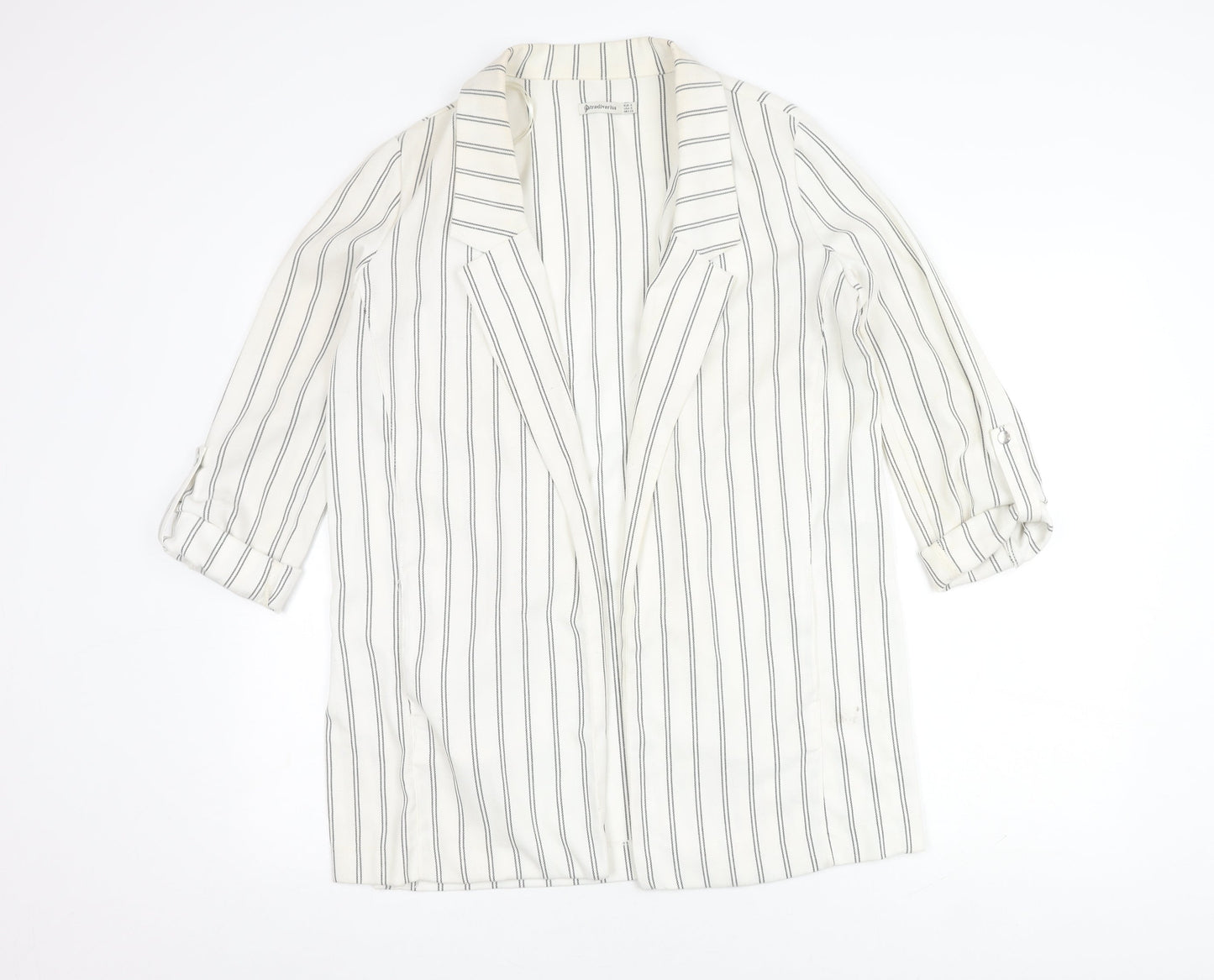 Stradivarius Women's White Blazer, Size 8, Striped Long Coat