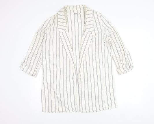Stradivarius Women's White Blazer, Size 8, Striped Long Coat