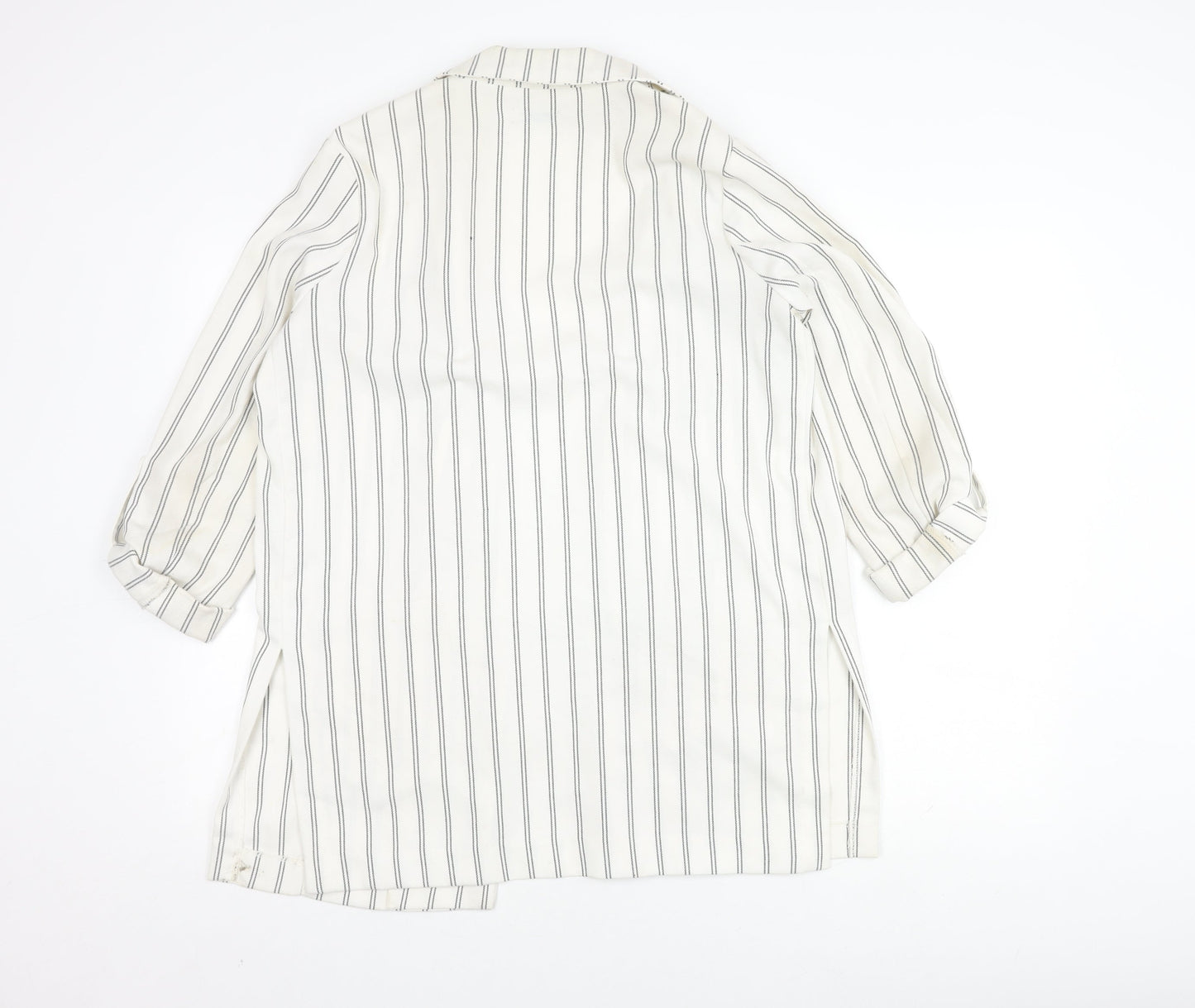 Stradivarius Women's White Blazer, Size 8, Striped Long Coat