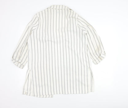 Stradivarius Women's White Blazer, Size 8, Striped Long Coat