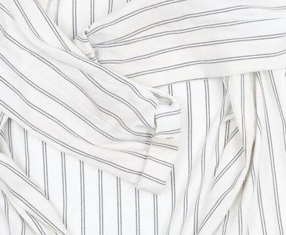 Stradivarius Women's White Blazer, Size 8, Striped Long Coat