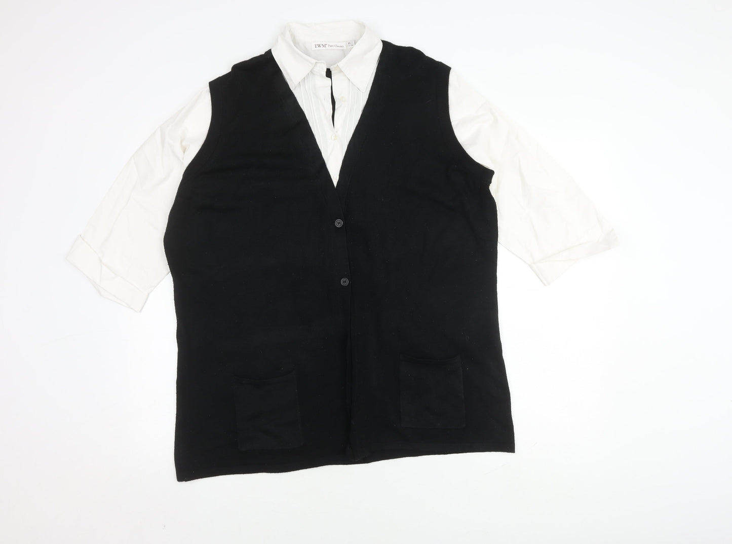 EWM Women’s Black White Blouse, Plus Size 22-24, Collared