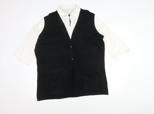 EWM Women’s Black White Blouse, Plus Size 22-24, Collared