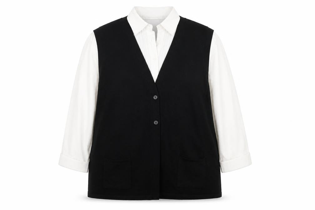 EWM Women’s Black White Blouse, Plus Size 22-24, Collared