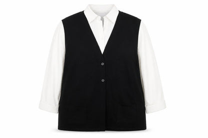 EWM Women’s Black White Blouse, Plus Size 22-24, Collared