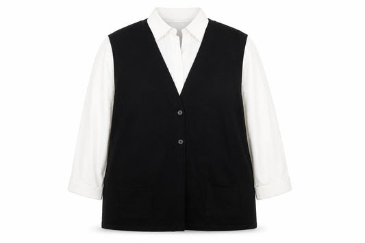 EWM Women’s Black White Blouse, Plus Size 22-24, Collared