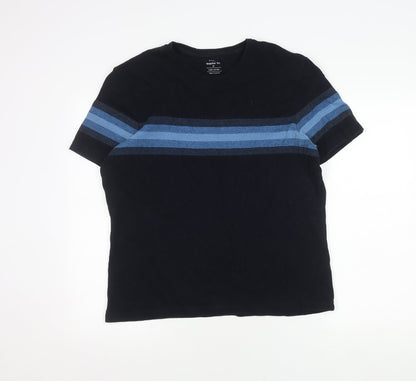 Marks and Spencer Men's Black Regular Fit Striped T-Shirt