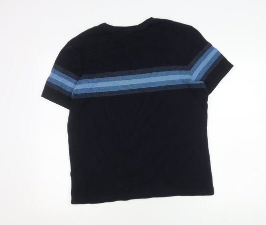 Marks and Spencer Men's Black Regular Fit Striped T-Shirt