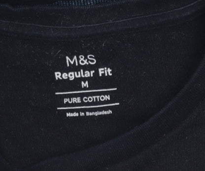 Marks and Spencer Men's Black Regular Fit Striped T-Shirt