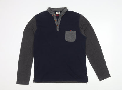 Soviet Men's Medium Blue Long Sleeve Colourblock Polo