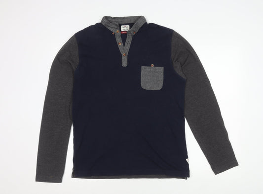 Soviet Men's Medium Blue Long Sleeve Colourblock Polo