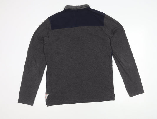 Soviet Men's Medium Blue Long Sleeve Colourblock Polo