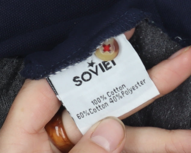 Soviet Men's Medium Blue Long Sleeve Colourblock Polo